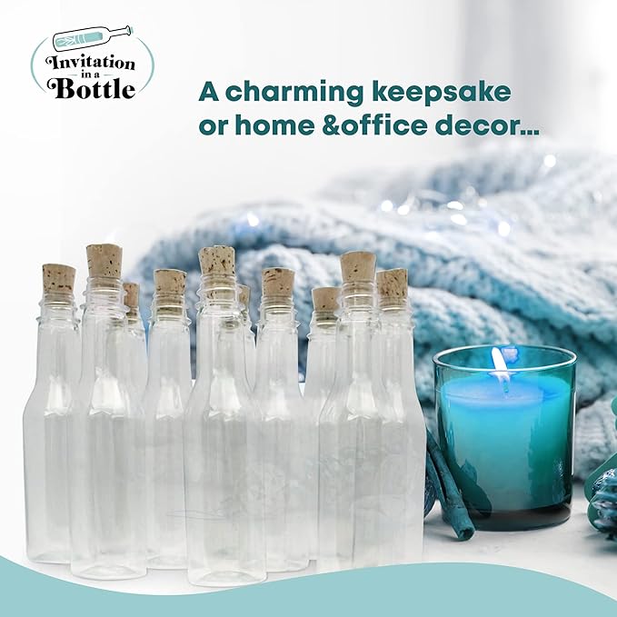 Plastic Bottles & Corks for Bottle Message Invitations, Announcements, DIY Craft, Party Favors & Sand Art - Clear Plastic (160 Bottles & Corks)