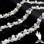 2 Yard Pearl Chain Silver Rhinestone Trim String Crystal Applique Fringe Ribbon Strips Beads Sewing Dress DIY Party Wedding Bouquet for Decoration Bridal Costume Embellishment