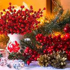 40 Pcs Artificial Berry Stems Branches, Red Christmas Faux Holly Berries Picks Ornaments for Christmas Tree Wreath DIY Craft Decorations Holiday Home Decor (40, Red)