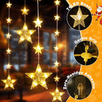 46 Stars Christmas Window Lights, IP65 Waterproof 74 LEDs Twinkle Star Curtain Lights with 8 Modes Timer, Warm White Battery Operated Hanging Christmas Star Decoration for Indoor Outdoor Xmas Bedroom