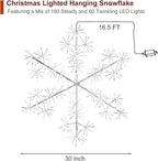 30’’ Christmas Snowflake Lights Outdoor, Pre-lit 240Pcs Cool White LEDs Hanging Silver Snowflake Decoration for Home Indoor Outdoor Window Silhouette