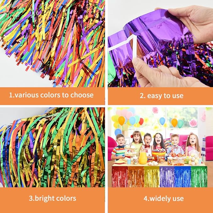 BEISHIDA 2 Pack Orange Blue Light Blue Table Skirts Party Decorations Metallic Tinsel Foil Fringe Table Skirts Table Decors for Rectangle and Round Table Birthday Holiday Party Cartoon Party