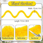 25 Feet Macaron Yellow Christmas Tinsel Garland, Metallic Foil Twist Banner Wall Hanging Tinsel Streamers Backdrop for Parade Floats, Christmas, Mother's Day, Birthday Party Decorations(4in x 25ft)