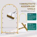 Metal Arch Backdrop Stand Set- Heavy Duty Rust-Proof Wedding Decoration Frame with Crossbar Base - Easy Assembly for Party, Photo Booth, Balloon & Flowers Decor (Gold, 6.6FT)