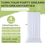 PartyVillage 20ft×15ft White Backdrop Curtain for Wedding Parties, 4 Panels Wrinkle Free 15 FT Long Polyester Photo Backdrop Drapes Back Drop Cloth for Birthday Photography Background