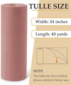 Dusty Rose Tulle Fabric Roll, 54" x 40 Yards (120FT) Tulle for Wedding Decoration DIY Tutu Party Backdrop Baby Shower Table Skirts Gift Wrapping