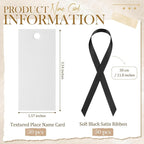 50 Pcs Name Place Cards for Table Setting Blank Wedding Place Cards with Satin Ribbon 1.57 x 3.54 Inch Hanging Gift Tags for Wedding Dinner Banquet Party Table Setting Supplies (Black)