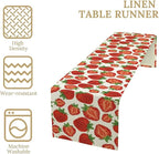 Strawberry Table Runner,Spring Summer Fruit Print Table Runner for Kitchen Dining Table Home Party Decoration 13x60 Inch