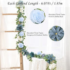 Waipfaru 6.07Ft Artificial Eucalyptus Garland With Flowers - Wedding Table Decorations, Floral Rose for Centerpieces, Backdrop Wall Flower Vines, Room Decor (Dusty Blue)