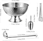 12L Hammered Large Ice Bucket for Parties - 16"x16"x10" Huge Punch Bowl with Ladle - Stainless Steel Bucket for Cocktail Bar - Lightweight Champagne Bucket with Scoop