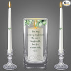 Unity Wedding Candles with Holder Wedding Ceremony Unity Candles Set Catholic Religious Accessories Large Decorative Glass Holder Taper for Church(Green Leaf)