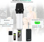 Wireless Microphone, Bietrun UHF Metal Dual Handheld Cordless Dynamic Mic System with Rechargeable Receiver, 1/4‘’Output, for Karaoke, Church, Speech, Wedding, Party Singing(160 ft Range)-Auto Connect