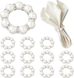 12Pcs Pearl Napkin Rings, Round Napkin Buckles Wedding Beaded White Napkin Rings Silver Napkin Ring Holder for Formal Dinner Reception Party Banquet Table Decor (Sliver)