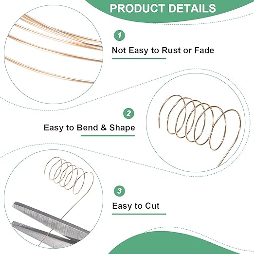 0.3mm Jewelry Wire, 28 Gauge 328FT Craft Wire Copper Beading Wire for Jewelry Making/Planting/Weaving/DIY Crafting, Soft Metal Wires [100M, Champagne Gold]