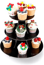 3-Tier Cupcake Stand, Cake Stand holder, Tiered DIY Cupcake Stand Tower for Dessert Table Displays, Birthday Theme Party Favors Decoration, Floral Tea Party, 12" W x 12.8" H, Black