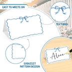 25 Pcs Blue Bow Place Cards, Blank Tent Name Cards for Food Buffet, Dinner Party, Wedding Reception, Bridal Shower Table Setting -08