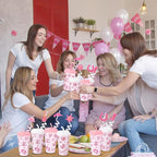 Yungyan 16 Sets Pink Cowgirl Party Favors Goodie Cups with Lids and Straws for Halloween Party Decorations Reusable 16oz Plastic Candy Cups Plastic Straws for Birthday Gift(Pink Cowgirl)