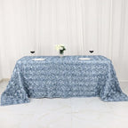 Efavormart 90"X132" Dusty Blue Grandiose 3D Rosette Satin Rectangle Tablecloth for Wedding Party Event