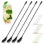 4 Pcs Bar Spoon Cocktail Mixing Spoon Set – 12" Stainless Steel with Twisted Spiral Handle Stirring Spoons, Good for Cocktails, Iced Tea, & Drink Mixing Lovers | Caviar Spoons