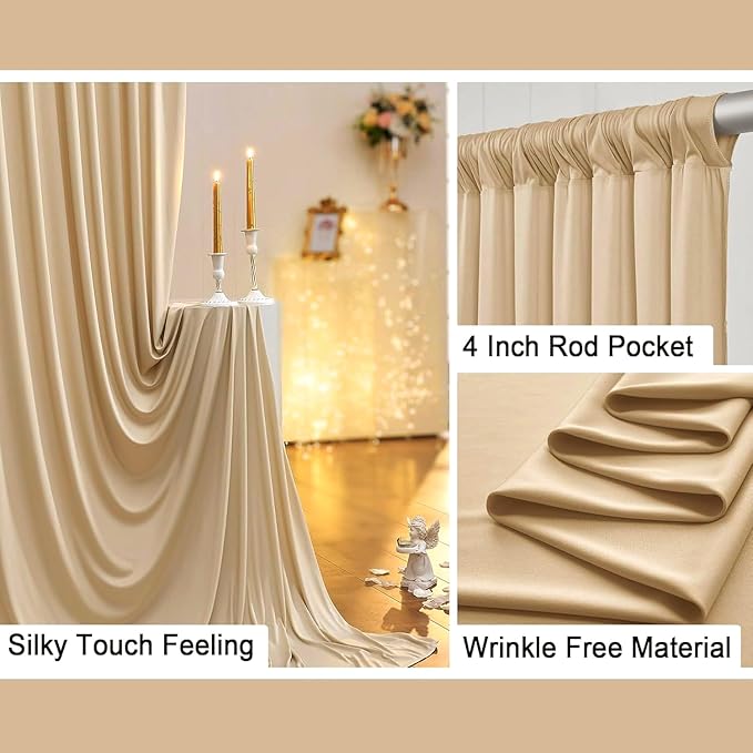 40x8 ft Thick Beige Backdrop Curtain for Wedding Parties, 8 Panels 5x8 ft Wrinkle Free Polyester Beige Photo Backdrop Drapes for Birthday Party Home Decoration Supplies