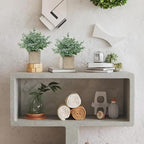 2 Pack Small Fake Plants, Artificial Eucalyptus with Gray Paper Pulp Pots, Small Potted Faux Greenery for Home Decor Indoor, Bathroom, Shelf, Office, Desk, Farmhouse Room Decoration