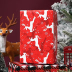 Ulmasinn Reversible Christmas Wrapping Paper Roll - 17" x33ft Double-Sided Designs with Red Nordic Reindeer & Geometric Snowflake, Xmas Gift Wrap for Presents, Table Decor & Crafting