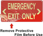 (2Pack) Photoluminescent Emergency Exit Sign Red, Glow In The Dark Aluminum Exit Sign - Adhesive Backing - 4pcs Removable Arrows Included - 14.25 x 7.5 Inches - Non Electrical Exit