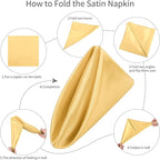 ANECO 16 Pack Square Satin Napkin Bright Silk Table Napkin Soft Smooth Fabric Table Napkin for Wedding Banquet Party Decoration, Gold, 20 x 20 Inch