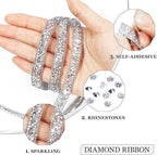 Rhinestone Ribbon 3 Yards Self Adhesive Rhinestone Strips Diamond Ribbon Sticker Crystal Roll Glitter Bling Rhinestones Tape for Crafting DIY Art Decoration (Silver AB,0.4 Inch)