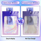 Funfery 100 Pack Gradient Holographic Bags,Mylar Resealable Bag with Zipper,Clear Window Packaging Pouch,Smell Proof Foil Bags for Food Storage,Sample Jewelry Baggies(2.7×3.9in,Purple Pink)