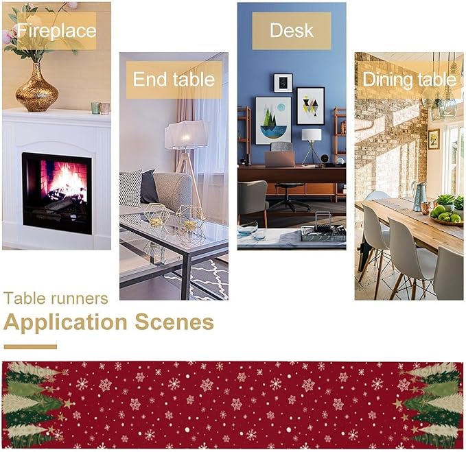 Merry Christmas Table Runner,Red Christmas Tree Snowflake Winter Seasonal Table Cloth Kitchen Dining Table Decoration for Home Party Decor 13x120 Inch