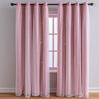FANLI 2 Panels Star Blackout Curtains for Kid Girls Bedroom Living Room Darking Stripe Double Layer Star Cut Out Wall Home Decor Gradient Grommet Window Curtains (Pink 95L)