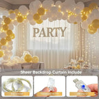10×8ft Tulle Backdrop Curtains with Lights String - 300LED Fairy Lights Sheer Curtain Backdrop for Weddings Baby Shower and Birthday Party Decorations(4 Panels 5×8ft)