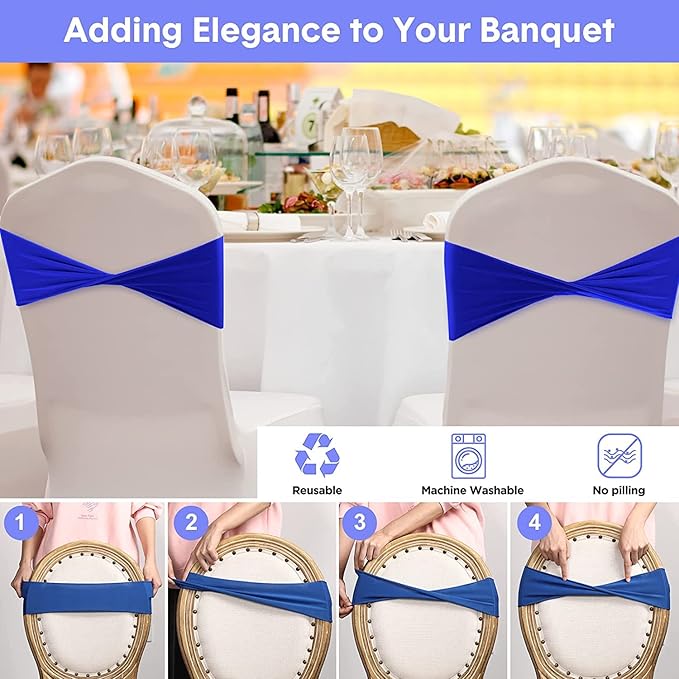 VDS Pack of 75 PCS | Red | Spandex Chair Sashes Bows Without Buckle | Stretch Elastic Banquet Universal Folding Chair Band Tie with for Wedding Party Conference Celebration Event Decoration
