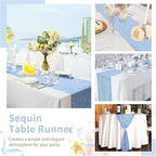 Sequin Table Runners 2 Pieces Baby Blue Table Runners 12x72 Inch Glitter Dining Table Cover for Party Wedding Birthday Reception Banquet Decoration Spring Party Chair Sashes