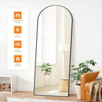 Full Length Arched Mirror, 70"x24" Standing Floor Full Body Mirror for Wall with Aluminum Alloy Frame for Bedroom, Living Room, Dressing Room(Black)