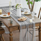 Artoid Mode Pearl Grey Gauze Table Runner 59x120 Inch , Seasonal Sheer Kitchen Dining Holiday Wedding Birthday Baby Shower Table Decor for Home Party