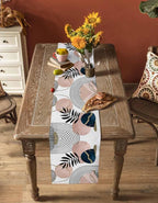 Modern Boho Cotton Linen Table Runner for Dining Kitchen, Wedding Outdoor Party Tablerunners Decoration, Abstract Bohemian Tropical Palm Leaf Dresser Scarf Coffee Tablecloth Runners 13x36 Inches