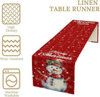 Christmas Table Runner,Christmas Snowman Snowflakes Winter Seasonal Table Cloth Kitchen Dining Table Decoration for Home Party Decor 13x36 Inch