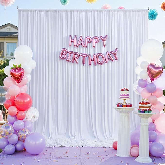 40×14 ft White Wrinkle Free Backdrop Curtain, Soft Silky Polyester Wedding Drapes 8 Panels 14ft Height Photo Backdrop Curtains for Parties Birthday Baby Shower Photography Background Cloth