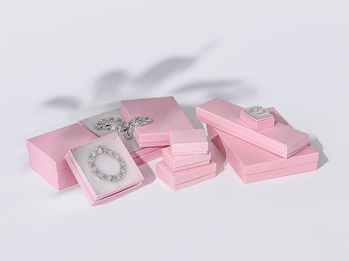 TheDisplayGuys - 25-Pack #53 Kraft Paper Cardboard Gift Boxes/Jewelry Cases w. Cotton Padding & Lid - Pink - (5.4" x 3.9" x 1.0")