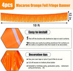 4 Pack 10 Feet Macaron Orange Foil Fringe Garland Metallic Tinsel Streamers Banner Wall Hanging Curtain Backdrop for Parade Floats, Wedding, Graduate, Mother's Day, Birthday Party Decoration