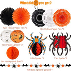 Halloween Party Decorations, Hanging Spider Bat Paper Lanterns Spiders Honeycomb for Halloween Home Decor Birthday Party Supplies Props (Orange, Black)