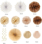 Boho Baby-Shower White-Brown Champagne Fall Party-Decorations - 33pcs Banner,Streamers Tassel Garland,Tissue Pom Poms Honeycomb,Paper Lantern Fan,Autumn,Bridal,Christmas,Birthday,Wedding Decor Hugtmr
