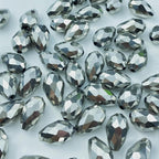 130pcs 6x8mm Teardrop Crystal Glass Beads Vertical Hole Faceted Glass Teardrop Spacer Beads for Bracelets Necklace Earring DIY Jewelry Making Craft(Silver)