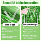 3 Pack 29 x108 Inch Light Green Foil Fringe Table Skirts Metallic Banner for Tinsel Streamer Garland Backdrop for Parade Floats Wedding Thanksgiving Birthday Christmas New Year Party Decoration