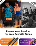 Ikarao Karaoke Machine for Adults, with Lyrics Display, Karaoke System for YouTube, 280W Speaker, Autotune & EQ, Connect to TV, Portable PA System with 2 Wireless Microphones for Home Outdoor Party