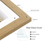 8.5x11 Picture Frame Set of 2, Natural Oak Certificate Document Frames with Glass Collage Frame, Display Pictures Two 5x7 With Mat or 8.5 x 11 Without Mat for Wall Hanging or Tabletop