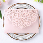 PONATIA 5.12 x 7.2 Inches 20PCS Tri-Fold Laser Cut Wedding Invitation Pocket with Envelopes for Wedding Bridal Shower Engagement Birthday Invite (Blush Pink, 20pcs No Inner Sheet)