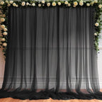 10ft X 10ft Black Sheer Backdrop Curtain for Parties, Tulle Sheer Fabric Backdrop Curtain Drapes for Baby Shower Birthday Party Photo Shoot Halloween Decorations